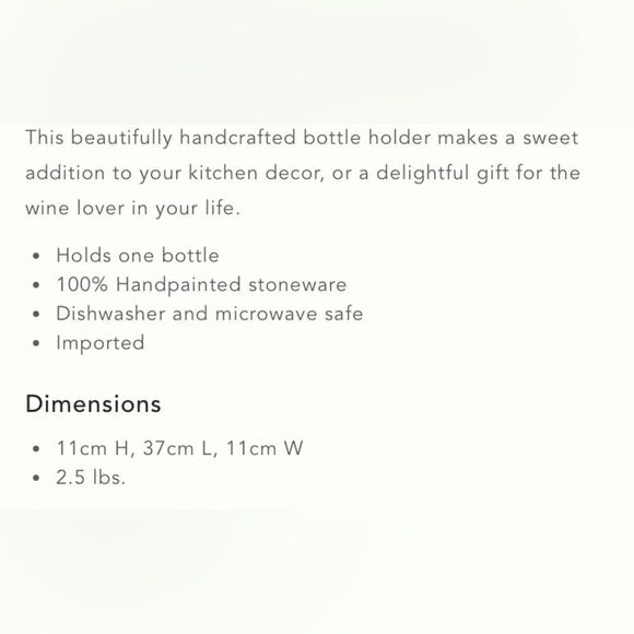 Anthropologie Adelie handcrafted porcelain wine bottle holder - Picture 4 of 4